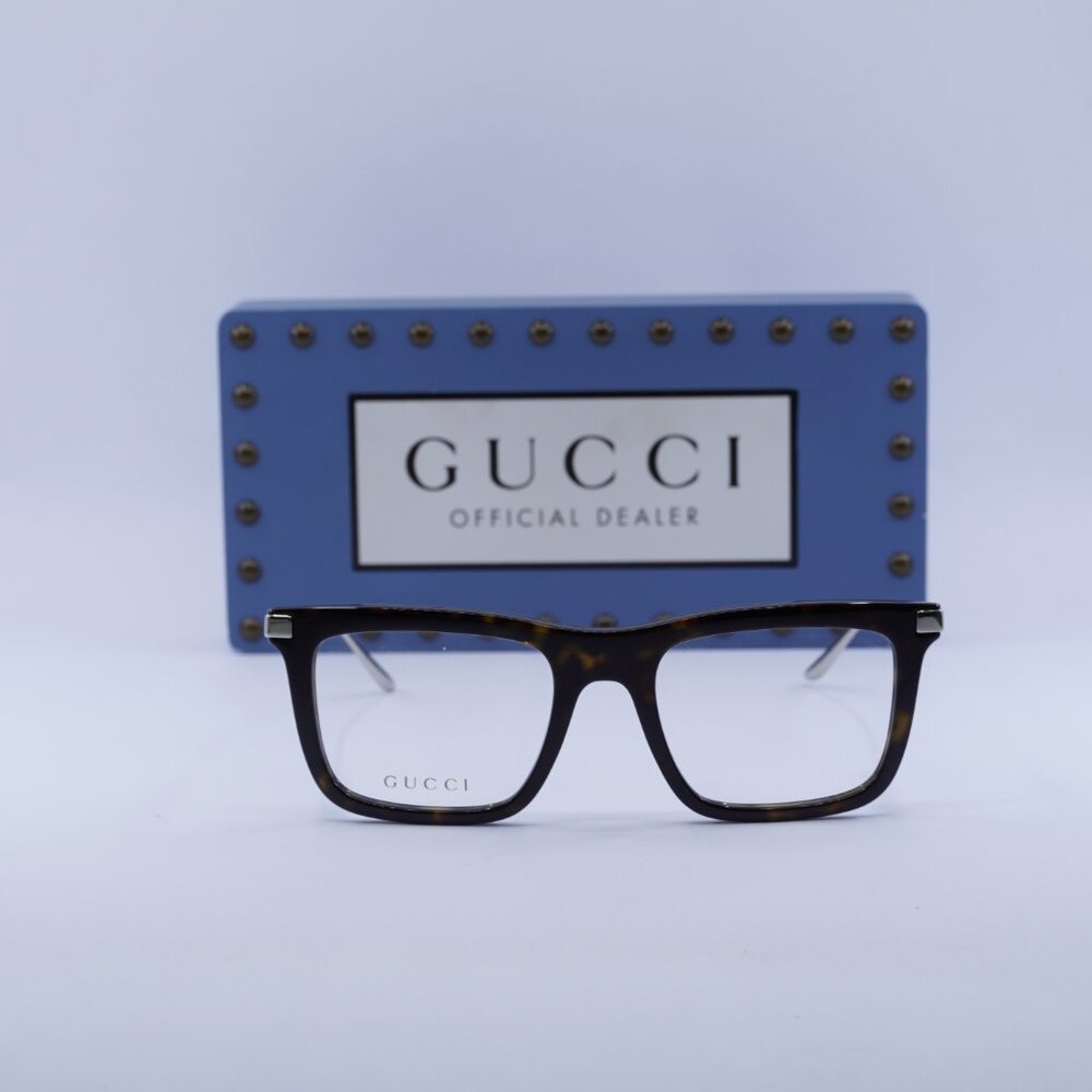Gucci GG1438O 002 Square Eyeglasses 53mm Havana/Silver - Picture 4 of 12